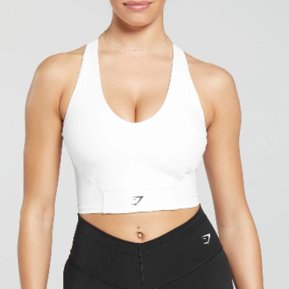 Gymshark White Sleeveless Fitted Crop Tank